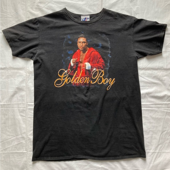 Oscar De Lay Hoya Golden Boy boxing Logo Athletic black Tshirt Sz XL VTG 90s